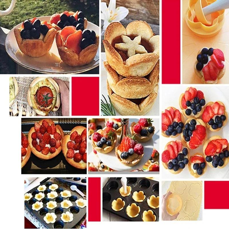 Flower Shape Pastry Dough Tamper Tart Kit Shell Mold Tart Cutter Dough Cookie Biscuit Cutter Set DIY Cupcake Biscuit Baking Mold