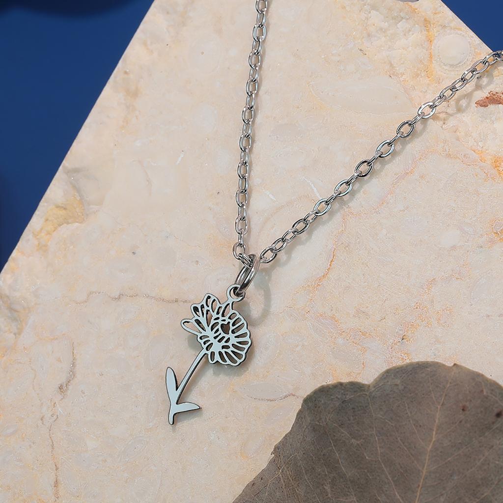 Kinitial Stainless Steel 12 Month Birth Flower Necklace For Women Aesthetic Necklace Birthday Gifts Kpop Jewelry Gift