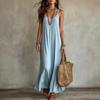 Women Sleeveless Spaghetti Strap V Neck Solid Color Maxi Dress Casual Loose Fit Summer Beach Dress Orange