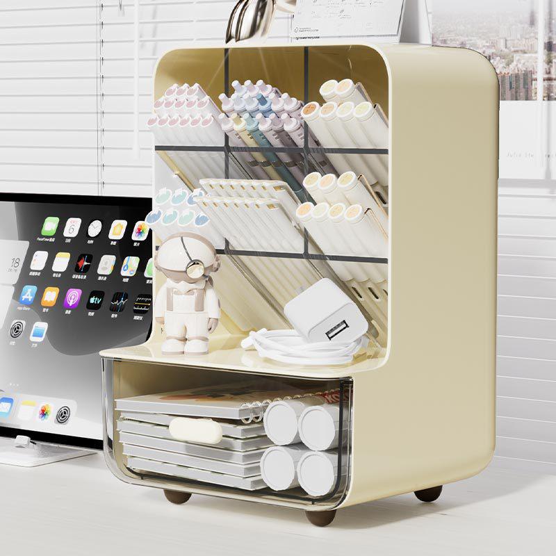 

Наклонный держатель для ручек - Органайзер для студенческого стола большой вместимости для канцелярских и офисных принадлежностей кремовый