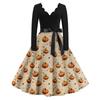 Women's Casual Fashion Long Sleeve Halloween Graphic Printed Vintage Long Dresses