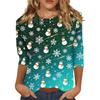 Women's Casual 3/4 Sleeve Round Neck Top with Christmas Print