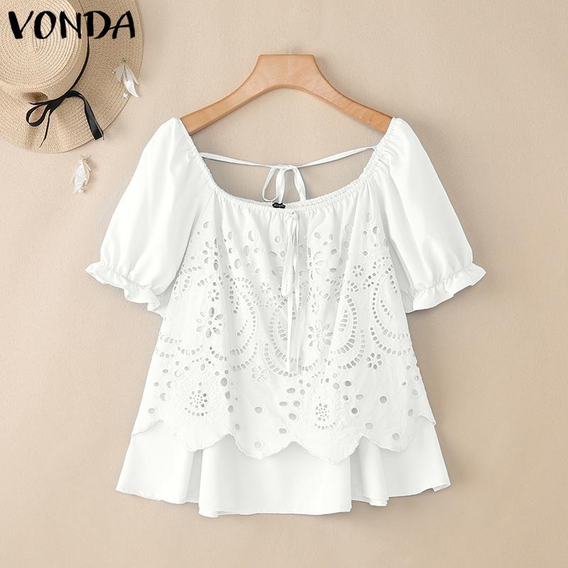 

VONDA Женская блузка с кулиской, шнуровкой на шее, короткими рукавами, крючком, многослойная, повседневная S