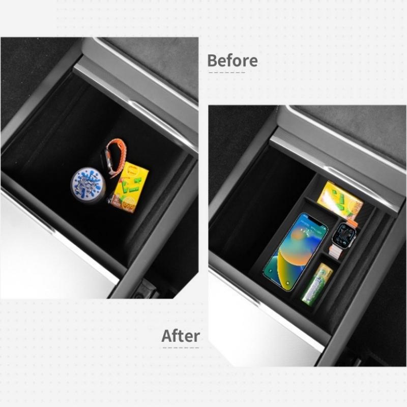 Central Control Storage Box For Tesla Model Y Juniper Silicone Center Console Armrest Storage Box Lower Organizer Tray