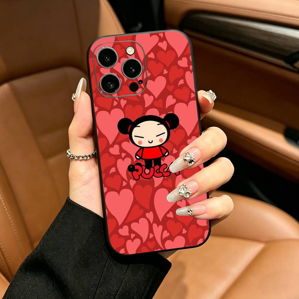 Cute Cartoon Pucca Garu Phone Case For iPhone 17,16,15,14,13,12,11 Pro Max,16Plus,XS Soft Black Cover iPhone15plus