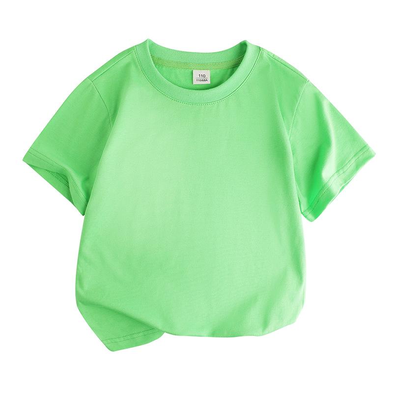 Barns Lös Bomullskortärmad T-shirt: Rundhalsad, Enfärgad, Svettabsorberande, Sommarstil för Pojkar och Flickor (Mellan- och storlekar)