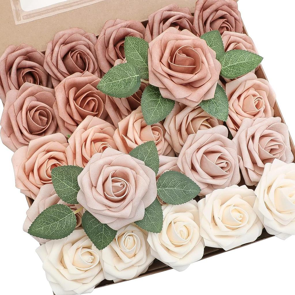 Pu European Gift Box With 8Cm Simulated Foam Roses And 50 Leaves In A Box, Home Floral Decoration