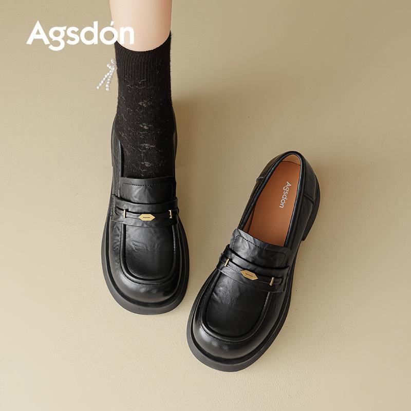 Augustine loafers women's 2025 new autumn platform black British style small leather shoes commuter casual shoes