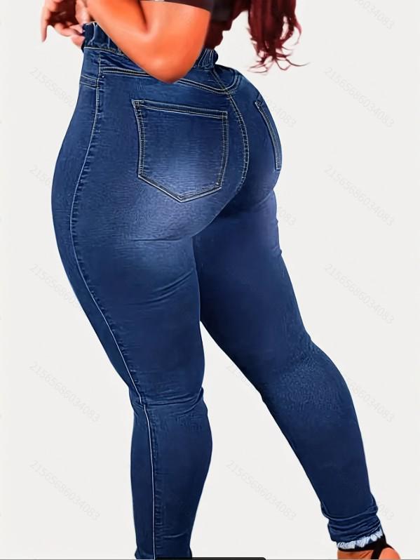 2025 Women's Plus Size Drawstring Slim Fit Elastic Jeans with Small Leg Opening