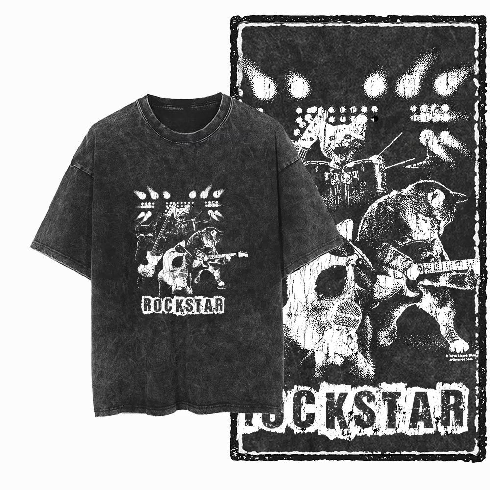 COOLMIND DB Cat Print Cotton Wash Acid Graphic Exclusive Unisex T-shirt Cool Streetday Men's T-shirt Oversized