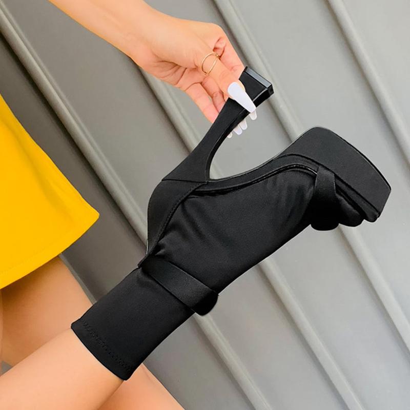 Merkelige Høye Hæler Sexy Chunky Sandaler Dame Plattform Firkantet Tå Ankel-Wrap Glidelås Strippersko Kvinner Blå