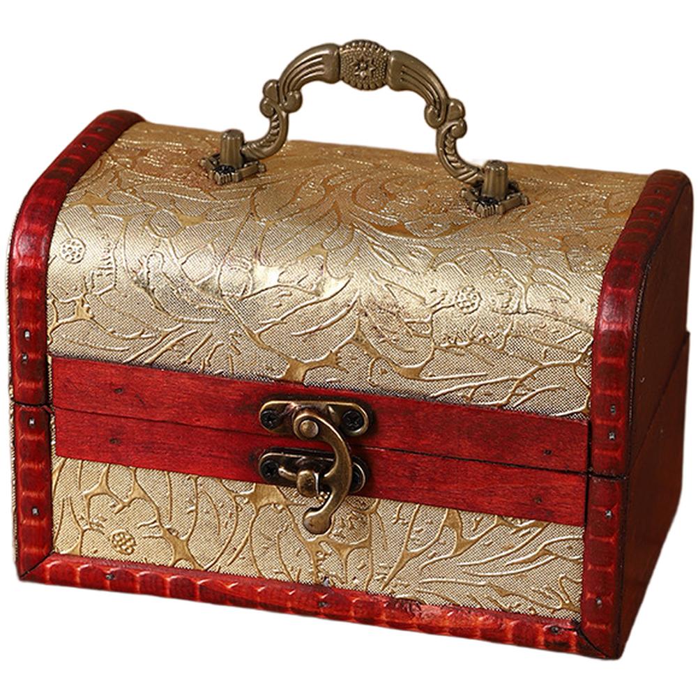 1Pcs Vintage Jacquard Wooden Storage Box Antique Jewelry Organizer Portable Handled Jewelry And Small Trinkets Storage Case