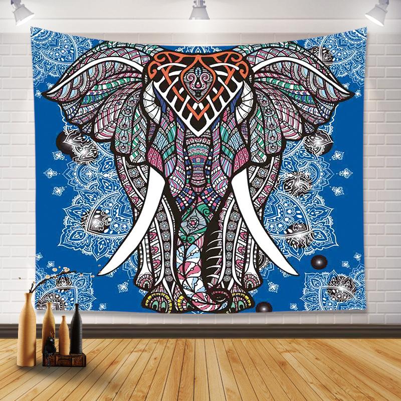 Polyester Elephant Mandala Tapestry Bohemian Hippie Indian Wall Hanging for Bedroom Living Room Home Decor 100X70CM