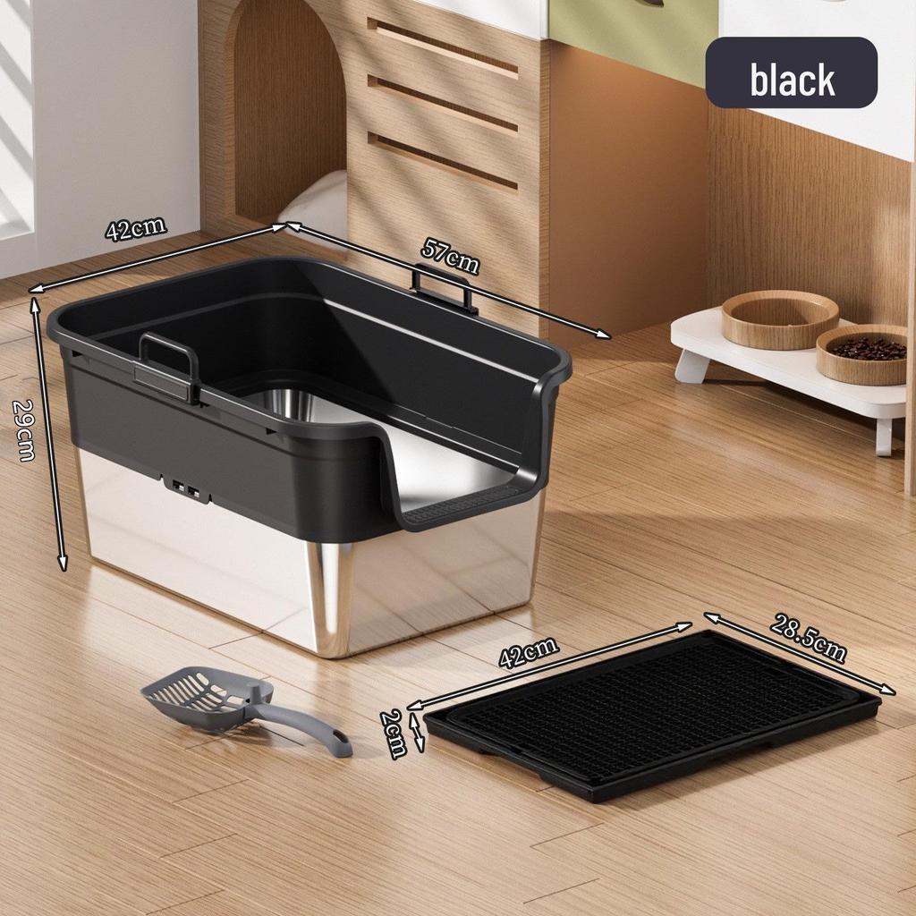 Odor-Proof Stainless Steel Enclosed Cat Litter Box with Anti-Splash Top Entry