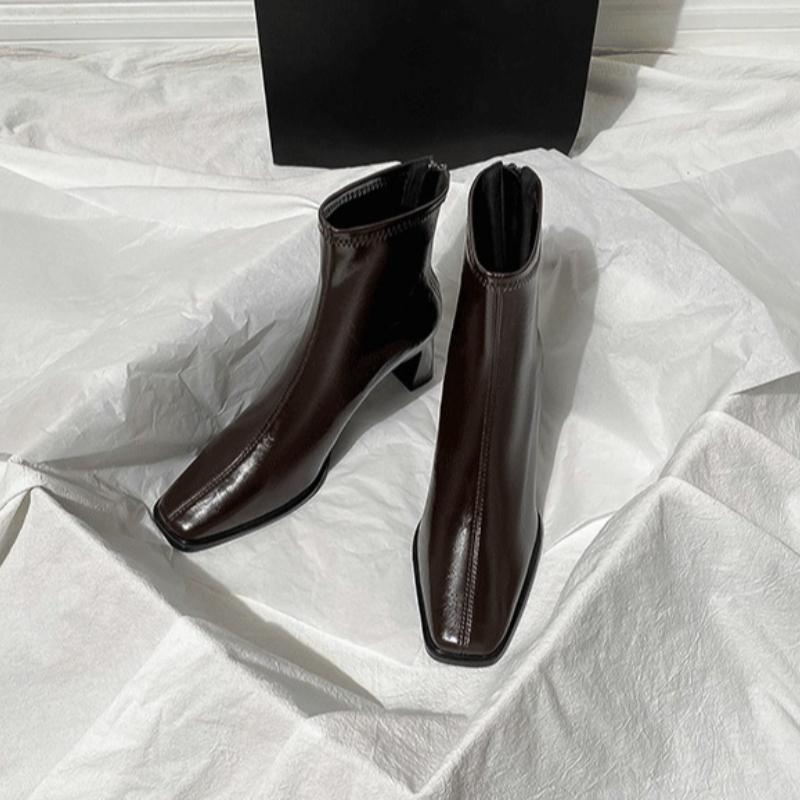 Vintage Square Toe Thick Heel Women Ankle Boots Autumn Winter Female Shoes Street Style Banquet Party Short Botas Mujer