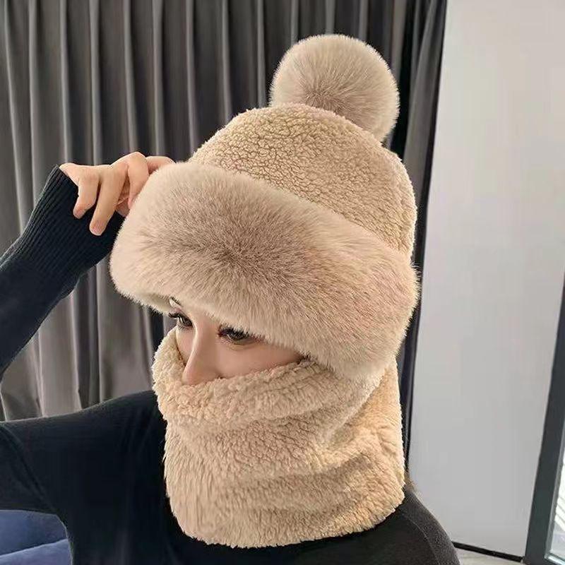 Winter New Fox Plush Thermal Hat Children's Scarf Integrated Cold-proof Cute Outdoor Thickened Warm Two-piece Set