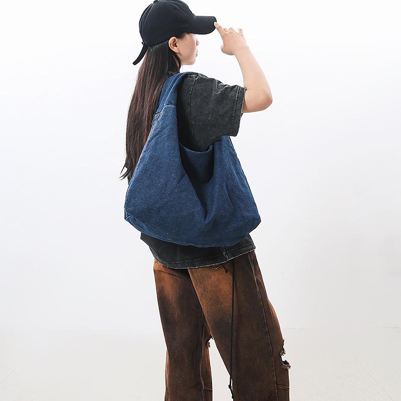 Shoulder Underarm Bag Women'S Denim Trendy Brand Large Capacity Shoulder Bag Casual Retro Commuter Handbag