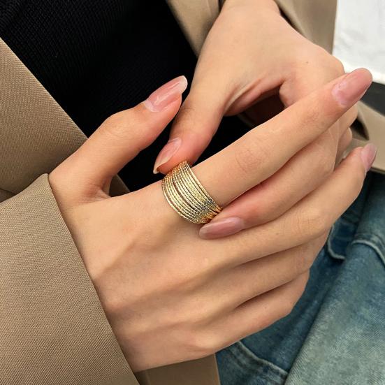 Women Open Ring Earrings Adjustable Multi-layer Solid Color Wide Electroplating Polished Alloy Lady Finger Ring Prom Party Daily Ear Jewelry