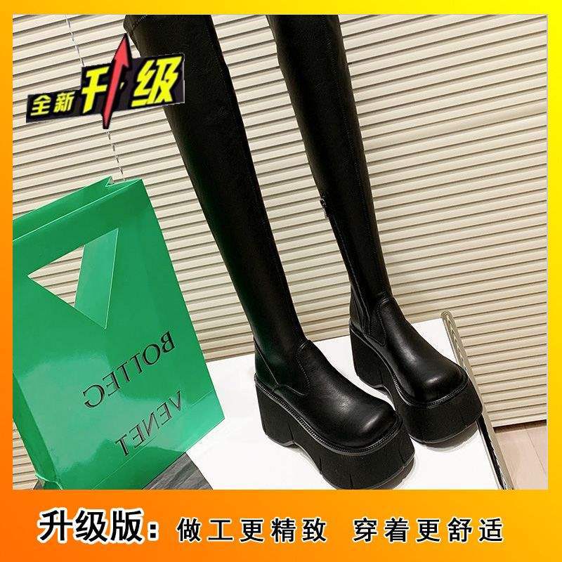 

Tall tube 2025 autumn and winter new European and American style fashion casual slope heel women s boots square head waterproof platform over th 40