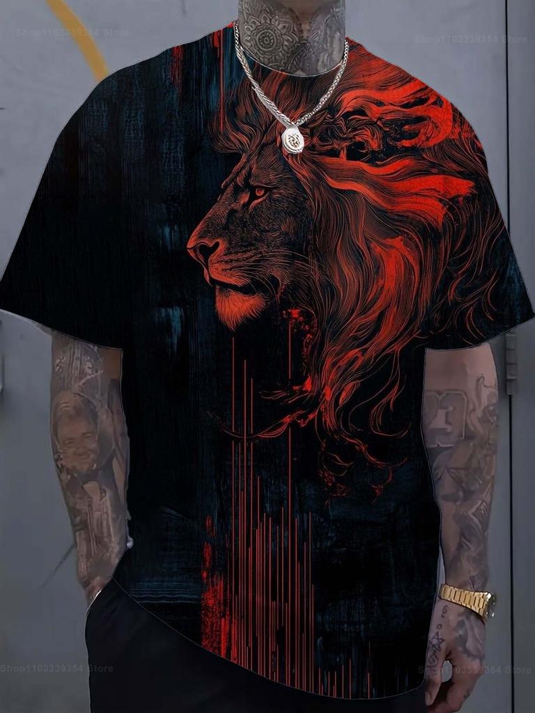 Mode Löwe 3D Gedrucktes Herren T-Shirt Lässiges schnelltrocknendes T-Shirt Tier Muster Oberteil Kurzarm Übergröße Herrenkleidung Streetwear
