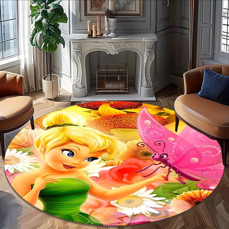 1pc T-Tinkerbell1 Carpet, Round Rug, Comfortable, Suitable for Entryways, Living Rooms, Office, And Bedrooms, Christmas Decoration