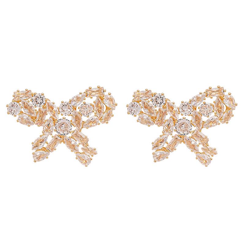 Elegant Gold-Plated Zircon Butterfly Stud Earrings - Sterling Silver for Women