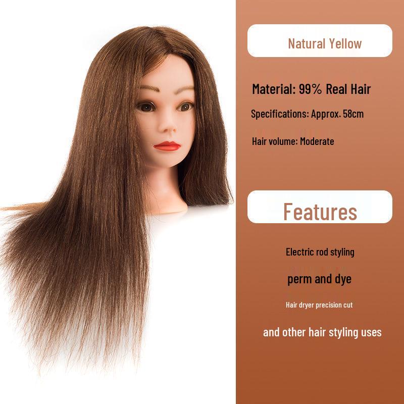 Apprentice Hair Styling Mannequin Head with Real Hair for Perming, Curling, and Makeup Practice