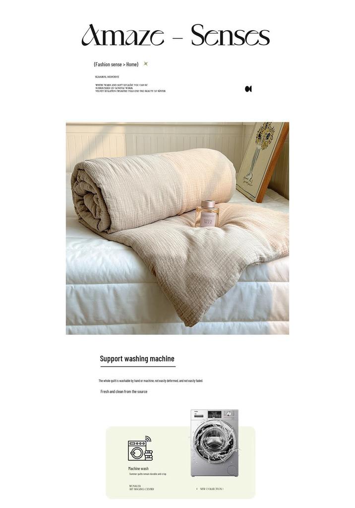 Minimalist Solid Color Cotton Quilt Set: Soft, Skin-Friendly, Machine-Washable Summer Quilt for Dorms (4-Piece, Single/Double).