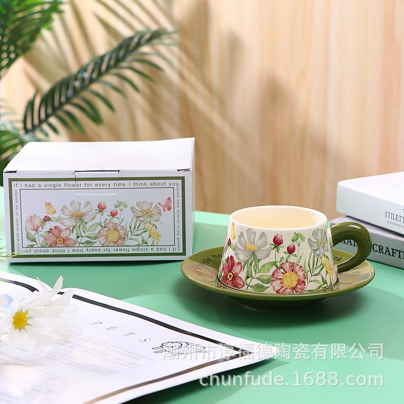 Morris Wind Watercolor Coffee Cup Premium Sense Retro Souvenir Cup Set High Value Ceramic Mug