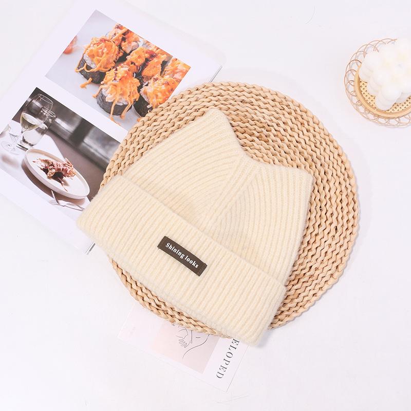 New Autumn and Winter Hat for Women's Letters Cat Ear Knitted Hat  Versatile Face  Small Pullover Hat  Warm Wool Cold Hat  Men