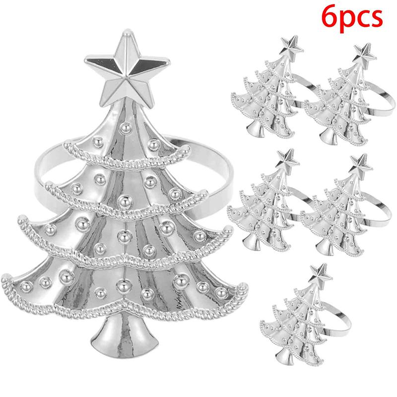 6Pcs Christmas Napkin Rings Xmas Tree Ornaments Christmas Home Kitchen Dinner Table Decoration New Year Party Supplies