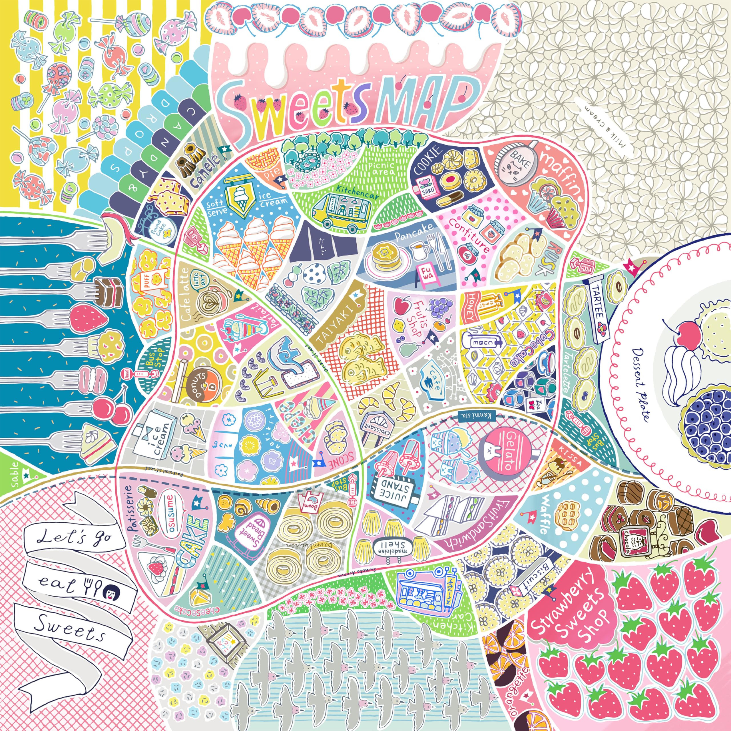 

Asakura Senfu Super Water Repellent Furoshiki Nagare Plain Weave Sweets Map