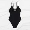 Women One Piece Swimsuit Strappy V Neck Monokini Bathing Suit with Mesh Panel Adjustable Spaghetti Straps Swimwear
