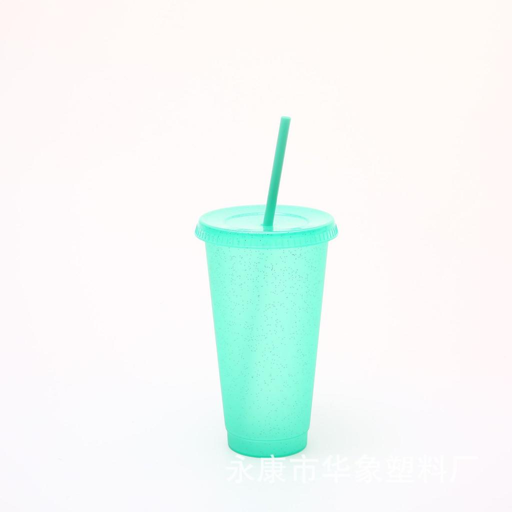 1 Stück 710ml Becher mit Deckel & Strohhalmen Wiederverwendbare Plastikbecher Eiskaffee Große Wasserflasche Party Kaltbecher Sommer Trinkgeschirr