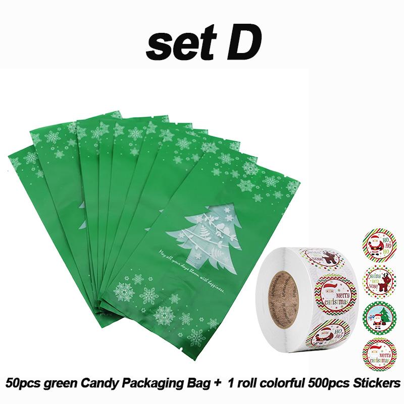 50 Stück Schneeflocke Weihnachtsbaum Geschenktüten Frohe Weihnachten Backverpackungstasche Süßigkeitenboxen 500 Stück Runde Aufkleber Weihnachten Dekorationen