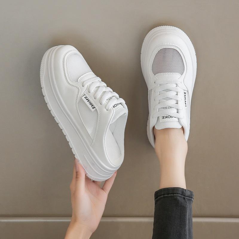 Mesh Bag Head Half Slippers Women's Outer Wear 2025 Summer New Flat Shoes Casual One-pedal Lazy Little White Shoes