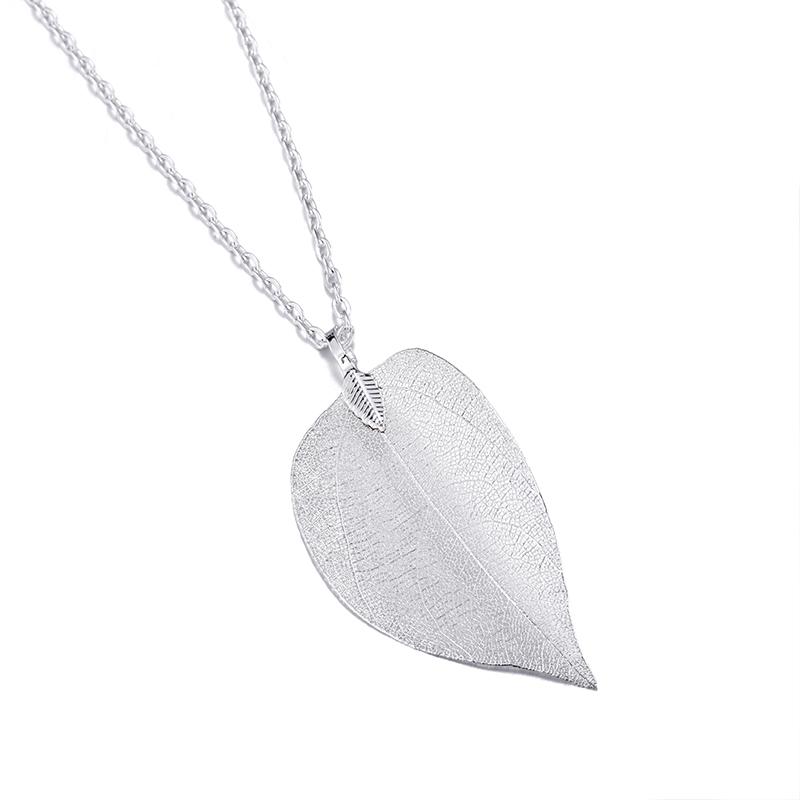 Unique Filigree Wedding Earrings for Women Gold Silver Color Natural Real Leaf Earrings Chain Long Necklace Jewelry Set Gift