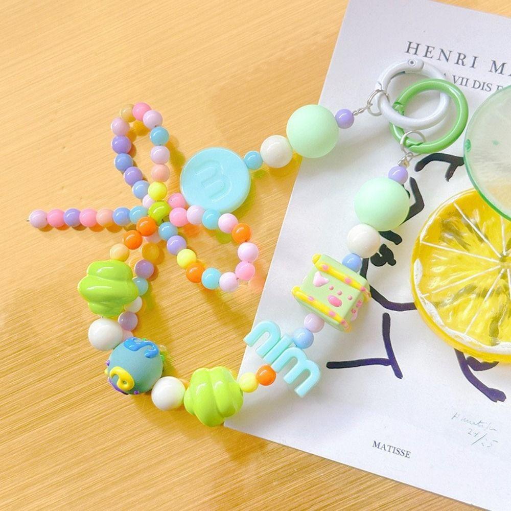 

Bead Cute Bead Phone Chain M Letter Hand-Painted Wrist Strap Girls Gift зелёный