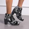 New Fashion Round Toe Women's Boots Versatile Spring and Autumn Mid-calf Side Zipper Printed Comfortable Women's Boots