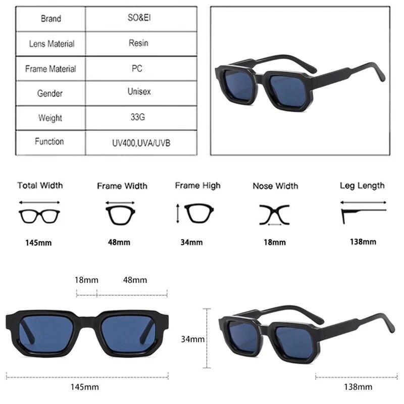 Square Sunglasses for Men Women UV400 Shades Vintage Blue Tea Punk Fashion Sun Glasses