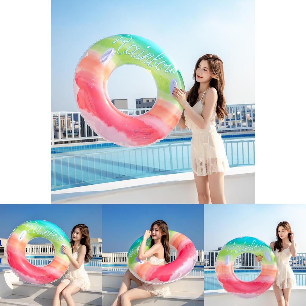 Adult Rainbow Flower Swim Ring Thick Pvc Swim Ring Gradient Color Water Ring