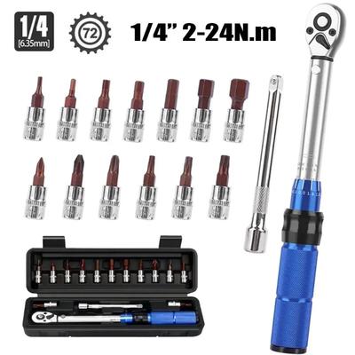 Pintudy Bicycle Torque Wrench Set 1/4" 2-24Nm Dual Direction Bike Allen Key Tool Socket Preset Type Spanner Pro Repair Tool Kit