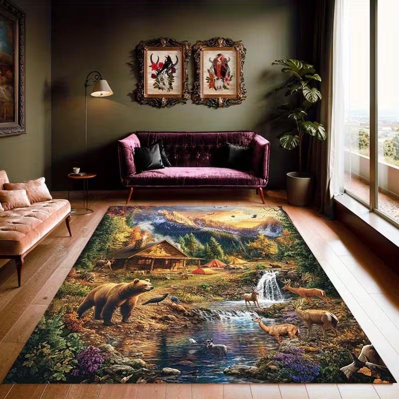 

Large Forest Animal Carpet with Anti Slip Decoration Living Room Bathroom Bedroom Living Room Decoration Carpet Mountain Scenes 40X60cm