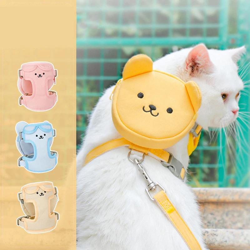 Classic Cute Small Dog Harness and Leash Set Step-in Adjustable Puppy Cat Dog Vest Harnesses Backpack Pet Harness for Small Medium Dogs