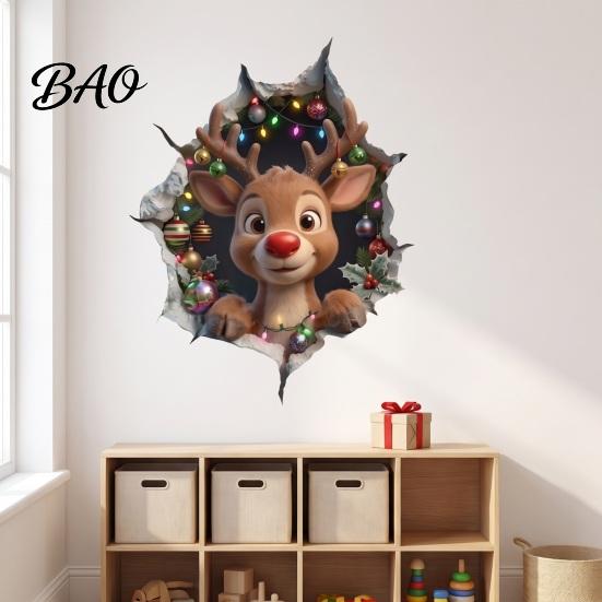 Removable Holiday Decals Christmas Wall Stickers, 3D for Living Room Bedroom And Party Decor Decor, PVC Festive Art Home Entrance Classroom