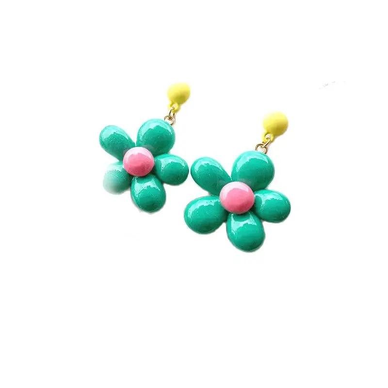 Women's Colorful Resin Flower Drop Earrings Cute Sweet Summer Party Dangle Earrings Fashion Jewelry