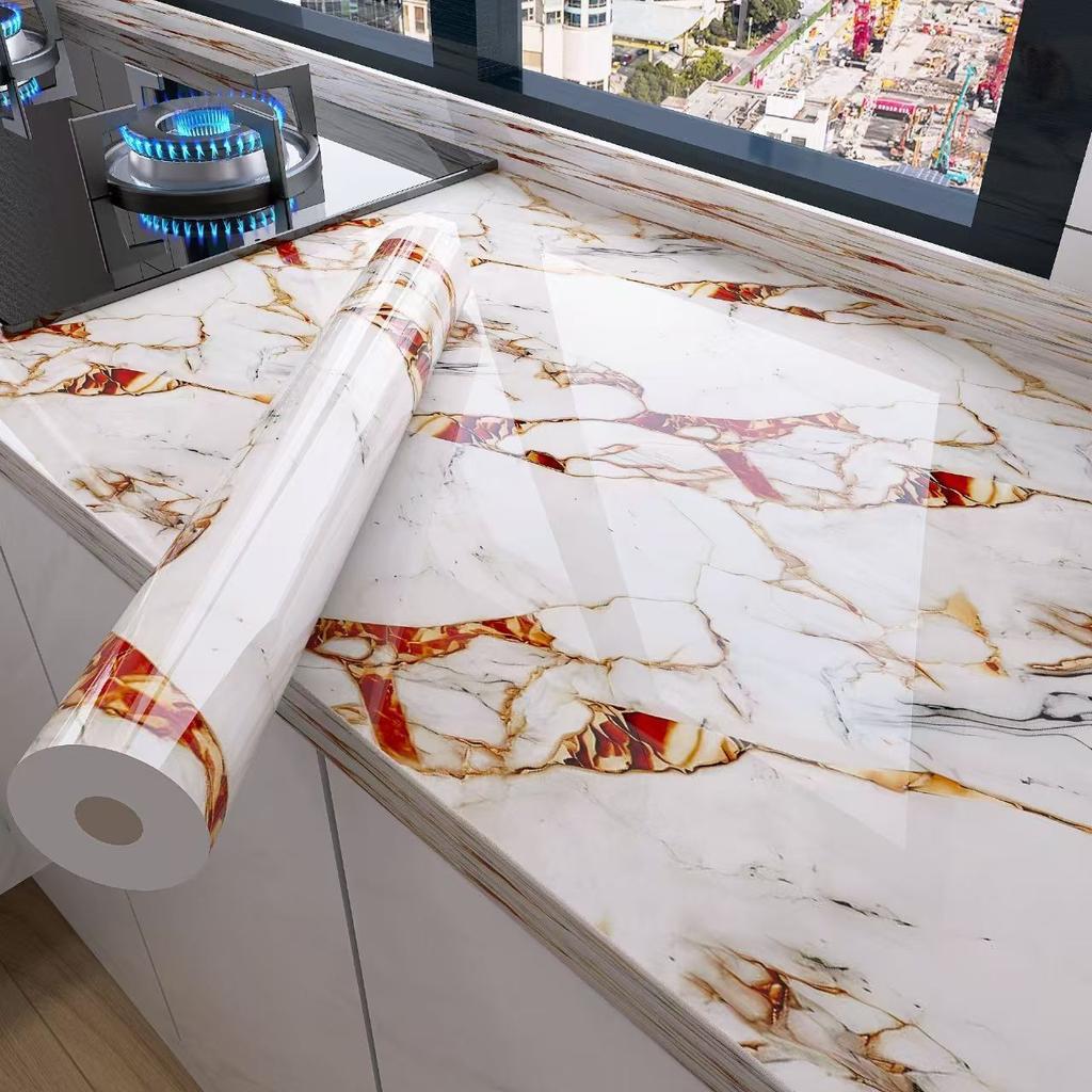 Thickened Faux Marble Kitchen Sticker – Waterproof, Oil-Proof, and Heat-Resistant Wallpaper for Stovetops