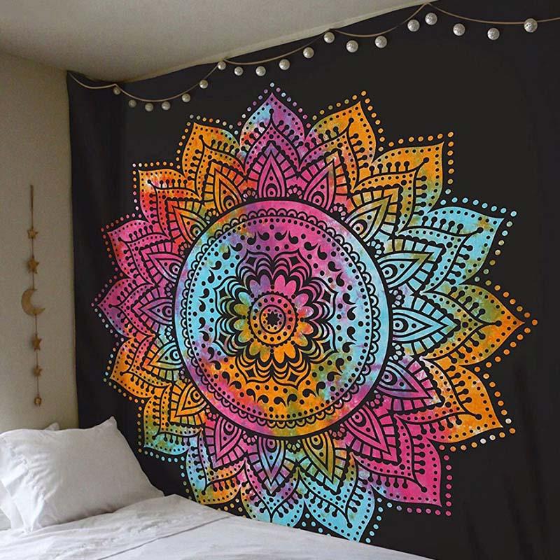 150x150cm Mandala Print Tapestry Wall Hanging Carpet Throw Yoga Beach Mat Blanket Large Sleeping Pad Wall Art Tapestry Decor