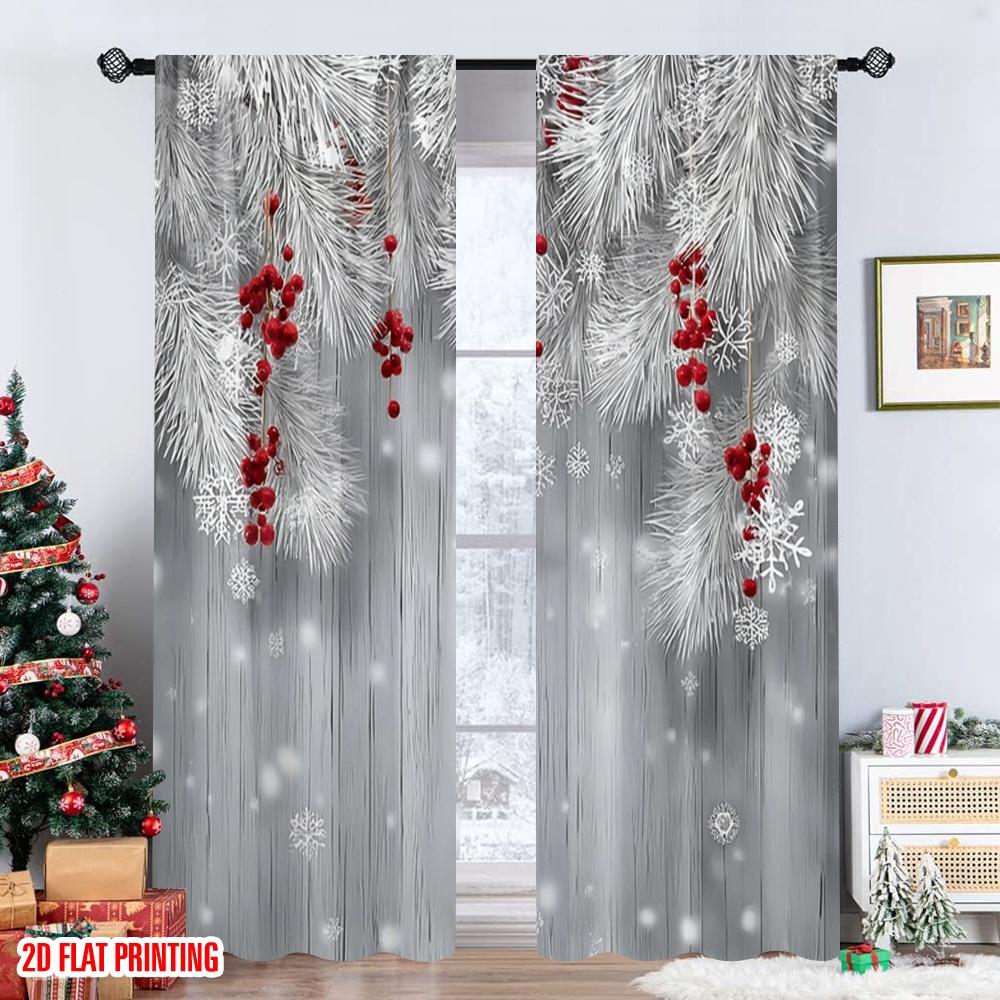 Set Of 2 Flat Printing Popular Christmas Curtains Creative Fashion Snowflakes Digital Printed Polyester Drapes Holiday Curtain