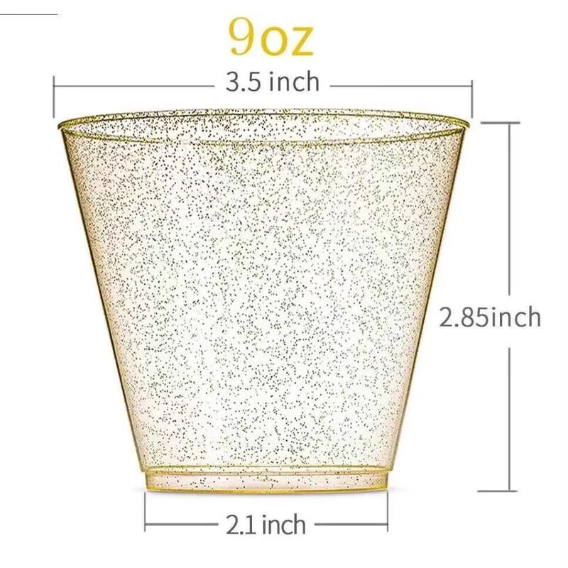 Youmiao Glitter Gold Disposable Hard Plastic Cups